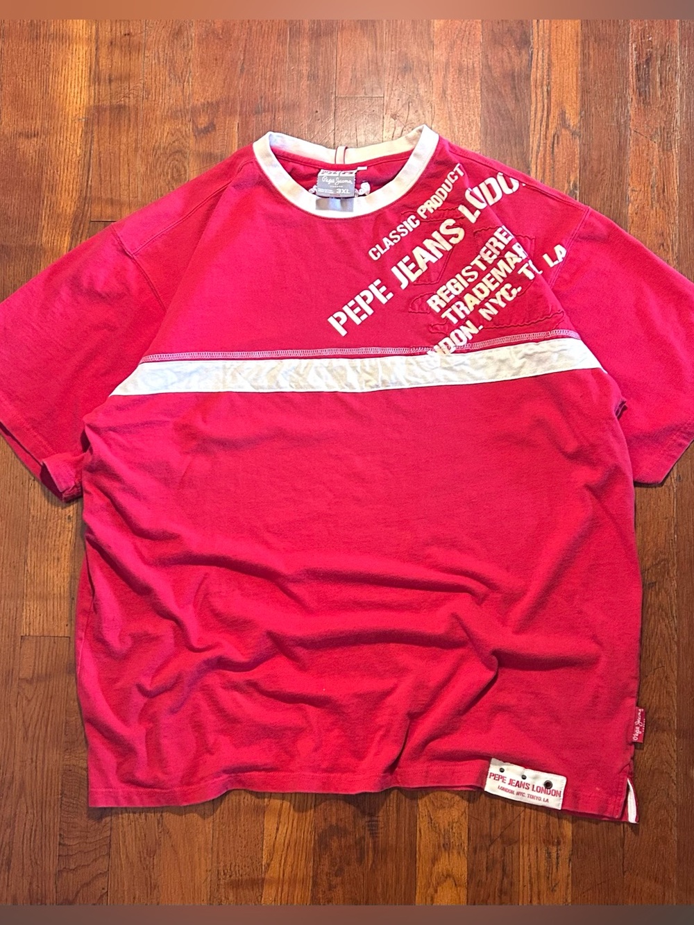Vintage Y2K Pepe Jeans Embroidered Logo Double Sided Red White T-shirt XXL